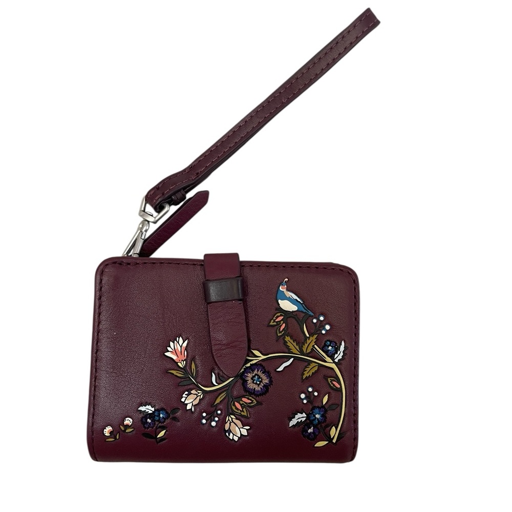 Vera Bradley Carryall RFID Leather Wallet Floral Embroidered Mulled Wine Marrón